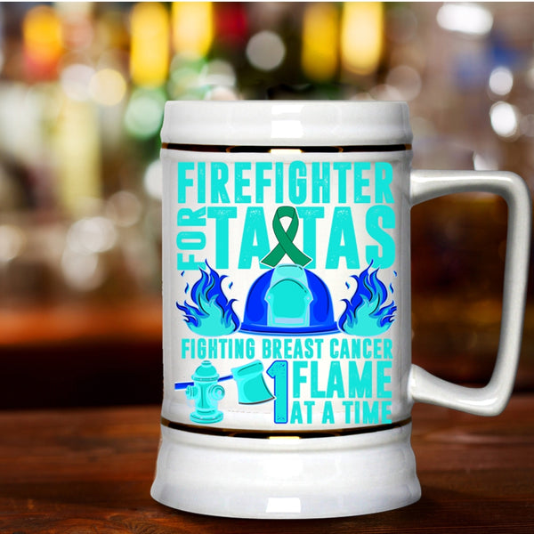 Cute Firefighters Beer Stein 22oz, Firefighter For Tatas Fighting Breast Beer Mug