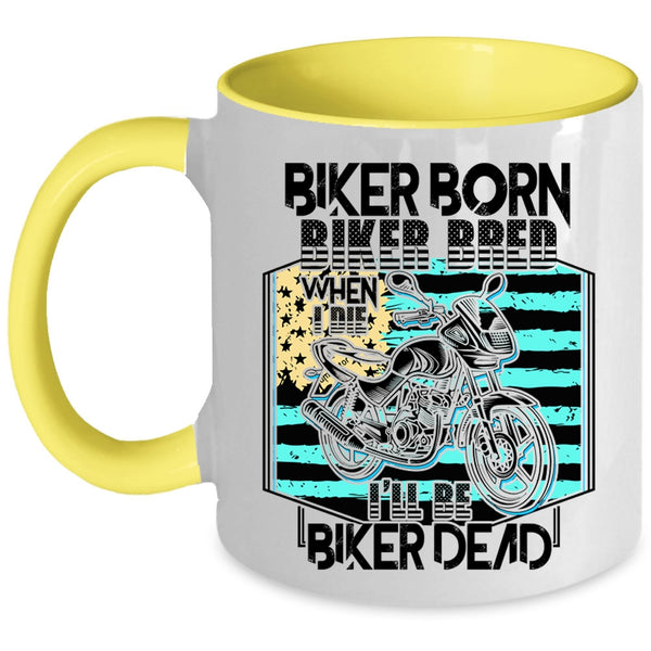 Cool American Flag Coffee Mug, Biker Born Biker Bred Accent Mug