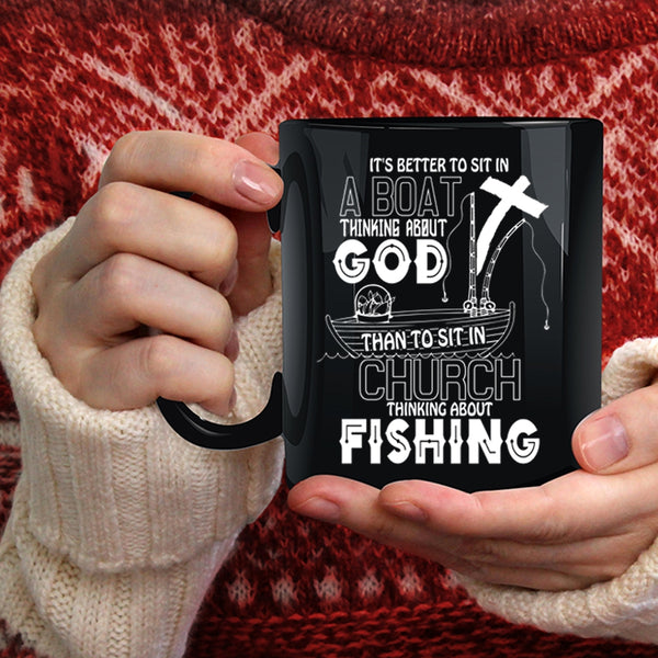 Sit In Church Thinking About Fishing Coffee Mug, Awesome Fisher Coffee Cup