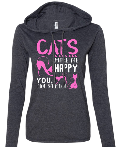 Cats Make Me Happy T Shirt, Pets T Shirt, I Love Cat T Shirt (Anvil Ladies Ringspun Hooded)