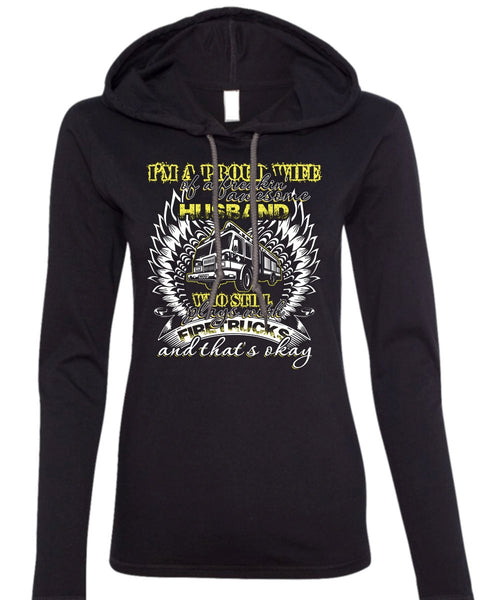 Still Plays With Fire Trucks T Shirt, I'm A Proud Wife T Shirt (Anvil Ladies Ringspun Hooded)