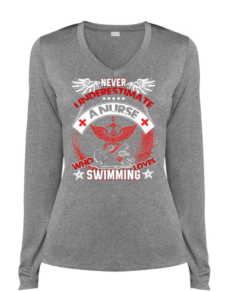 Nurse Who Loves Swimming T Shirt, Being A Swimmer T Shirt, Cool Shirt (Ladies LS Heather V-Neck)
