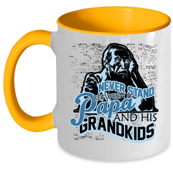 Papa Coffee Mug, Never Stand Between A Papa And His Grandkids Accent Mug