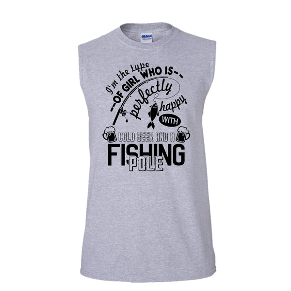 Pretty Happy With Cool Beer T Shirt, Coolest Fishing Lover T Shirt, Awesome t-shirts (Men's Cotton Sleeveless)