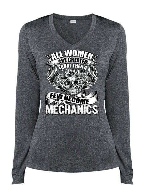 Few Become Mechanics T Shirt, Created Equal T Shirt, Cool Shirt (Ladies LS Heather V-Neck)