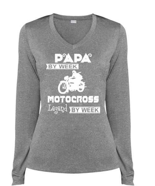 Papa By Week Motocross Legend By Week T Shirt, Father's Day T Shirt (Ladies LS Heather V-Neck)