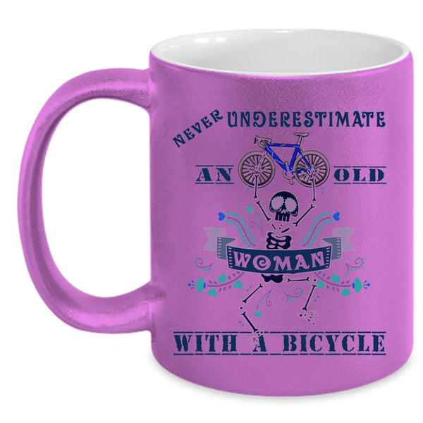 Funny Bicycles Coffee Mug, An Old Woman With A Bicycle Accent Mug