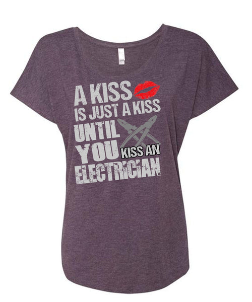 Kiss An Electrician T Shirt, I Love Electrician T Shirt, Cool Shirt (Ladies' Triblend Dolman Sleeve)