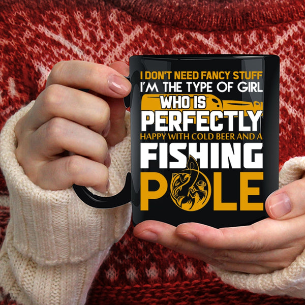 Cool Girls Coffee Mug, Happy With Cold Beer And A Fishing Pole Coffee Cup