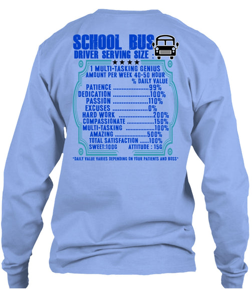 School Bus Driver Serving Size T Shirt, I Love Bus T Shirt