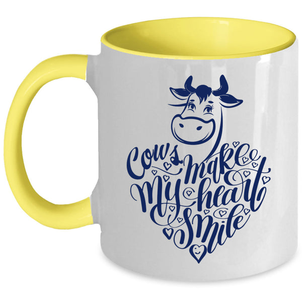 I Love Cows Coffee Mug, Cows Make My Heart Smile Accent Mug