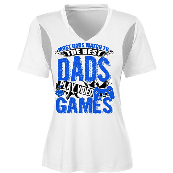 Most Dads Watch TV T Shirt, Play Video Games T Shirt, Cool Shirt (Ladies LS Heather V-Neck)
