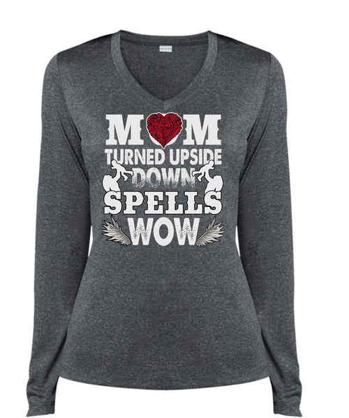 Mom Turned Upside Down Spells T Shirt, Being A Son T Shirt, Cool Shirt (Ladies LS Heather V-Neck)