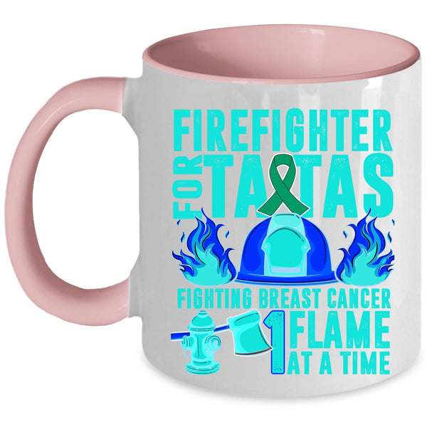 Cute Firefighters Coffee Mug, Firefighter For Tatas Fighting Breast Accent Mug
