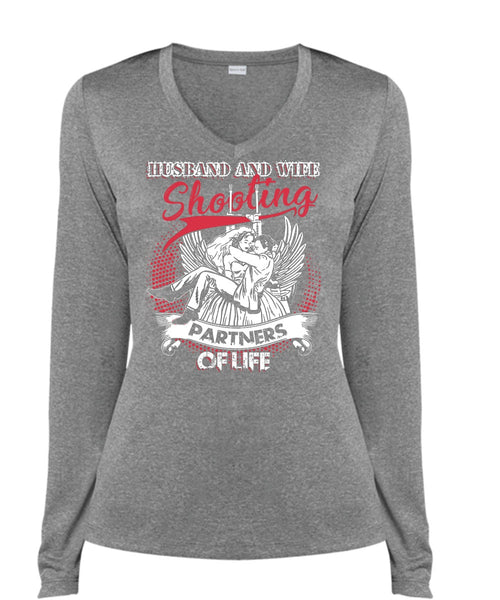 Husband And Wife Shooting Partners Of Life T Shirt, Being A Husband T Shirt, Cool Shirt (Ladies LS Heather V-Neck)