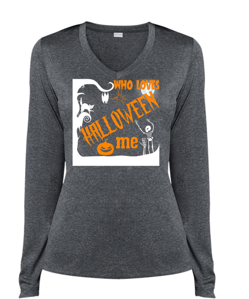 Who Loves Halloween Me T Shirt, I Wanna Be A Vampire T Shirt, Cool Shirt (Ladies LS Heather V-Neck)