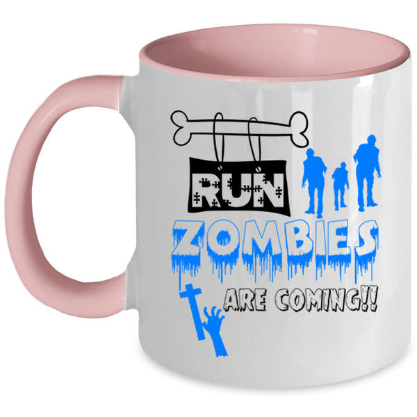 Halloween Ghost Coffee Mug, Run Zombies Are Coming Accent Mug