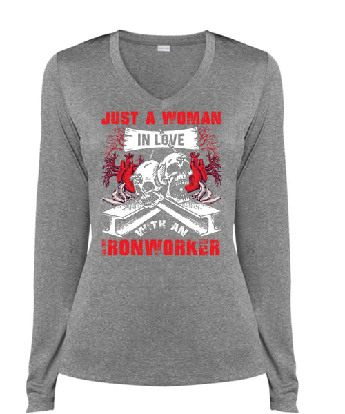 Love With An Ironworker T Shirt, Being An Ironworker T Shirt, Cool Shirt (Ladies LS Heather V-Neck)
