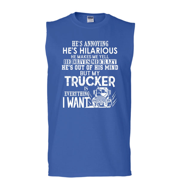 My Trucker Is Everything T Shirt, I Love My Trucker Tank Top (Men's Cotton Sleeveless)