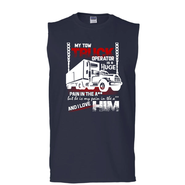 My Tow Truck Operator T Shirt, I Love Him Tank Top (Men's Cotton Sleeveless)