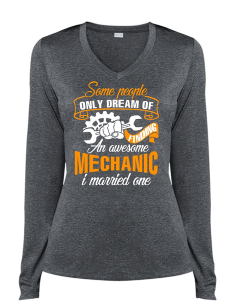 Awesome Mechanic T Shirt, Being A Mechanic T Shirt, Cool Shirt (Ladies LS Heather V-Neck)