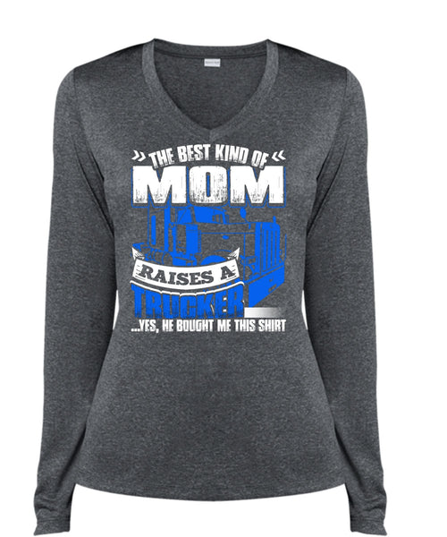 Mom Raises A Trucker T Shirt, Being A Trucker T Shirt, Cool Shirt (Ladies LS Heather V-Neck)