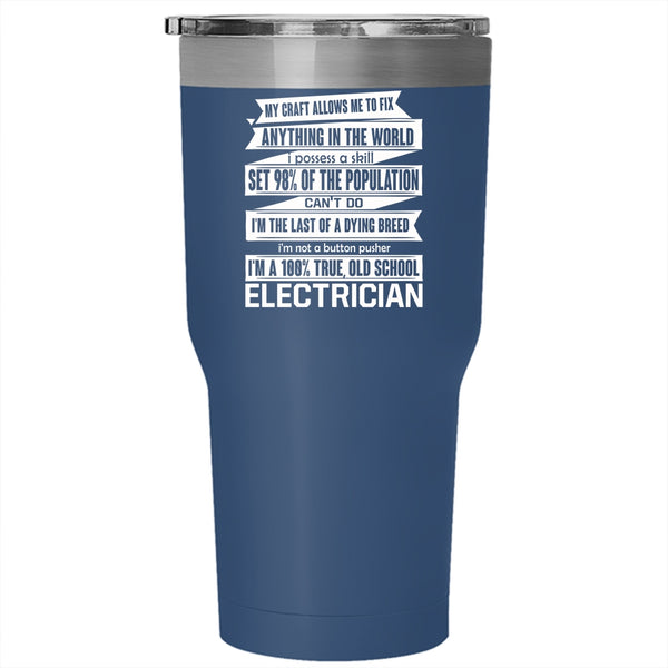 Old School Electrician Tumbler 30 oz Stainless Steel, Cute Electrician Travel Mug