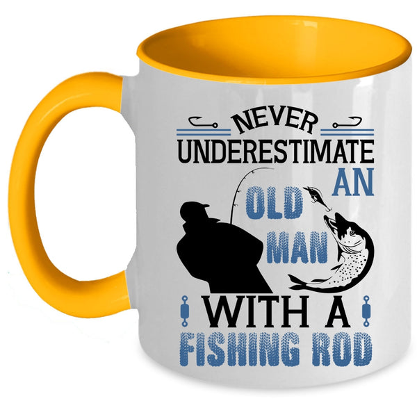 Funny Fishing Rod Coffee Mug, An Old Man With A Fishing Rod Accent Mug