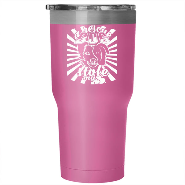A Rescue Dog Stole My Heart Tumbler 30 oz Stainless Steel, I Love Dogs Travel Mug