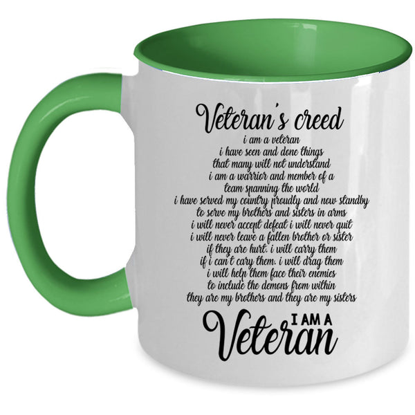 I Am A Veteran Coffee Mug, Veteran's Creed Accent Mug