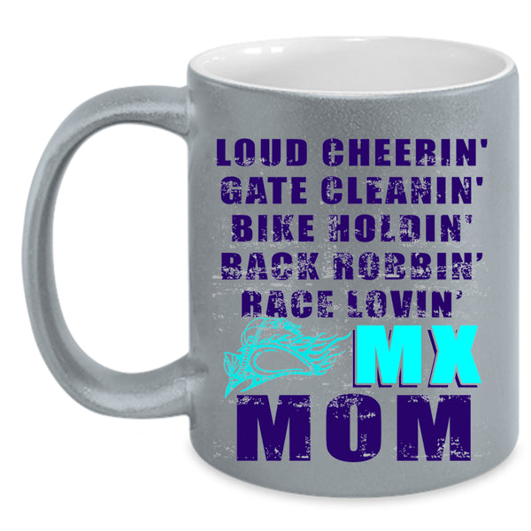 Bike Holding Race Loving Coffee Mug, Loud Cheering Gate Cleaning Accent Mug