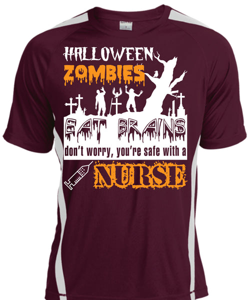 Halloween Zombies Eat Brains T Shirt, You're Safe With A Nurse T Shirt, Cool Shirt