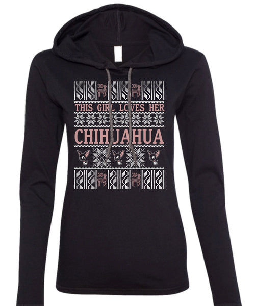 This Girl Loves Her Chihuahua T Shirt, This Girl Loves Christmas T Shirt (Anvil Ladies Ringspun Hooded)