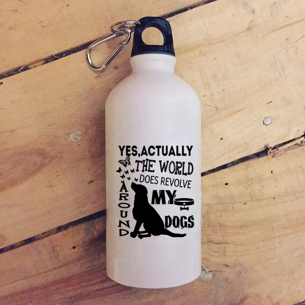 The World Does Revolve Around My Dogs 20 oz Stainless Steel Bottle,Cute Dogs Outdoor Sports Water Bottle