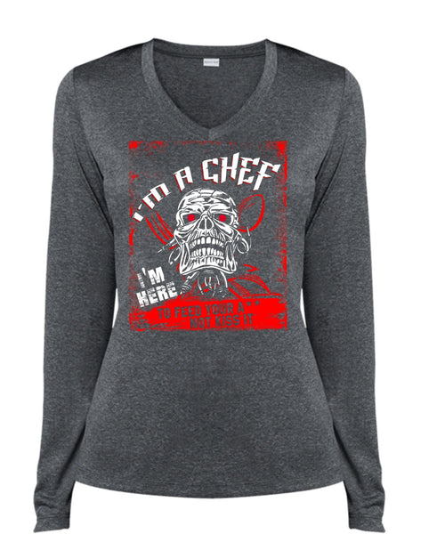 I'm A Chef T Shirt, Being A Cooker T Shirt, Cool Shirt (Ladies LS Heather V-Neck)