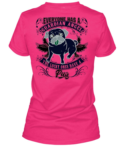 The Lucky Ones Have A Pug T Shirt, Everyone Has A Guardian Angel T Shirt, Cool Shirt (Ladies LS Heather V-Neck)