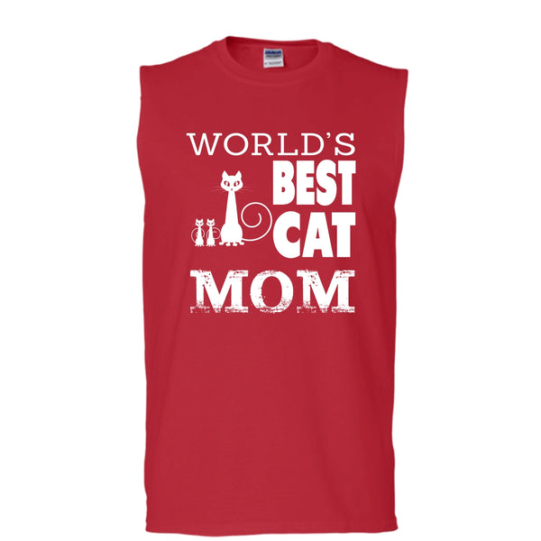 World's Best Cat Mom Shirt, Cool Cat Mama Shirt (Men's Cotton Sleeveless)