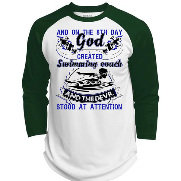 God Created Swimming Coach T Shirt, I Love Swimming T Shirt, Awesome T-Shirts  (Polyester Game Baseball Jersey)