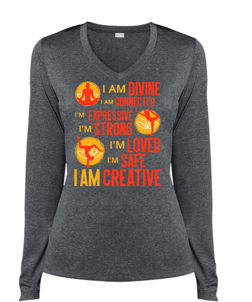 I Am Creative T Shirt, I Am Divine T Shirt, Cool Shirt (Ladies LS Heather V-Neck)