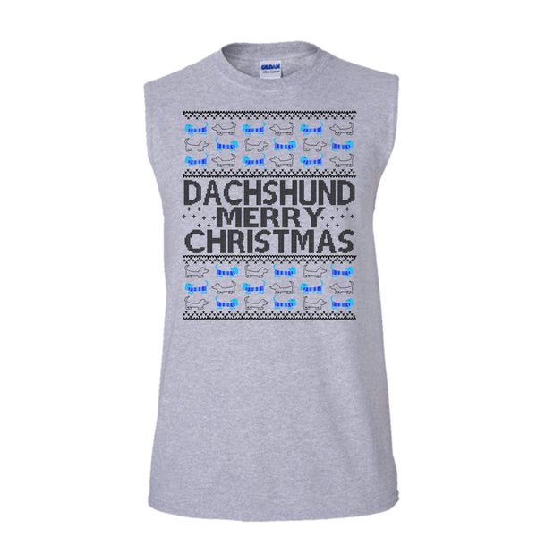 Dachshund Merry Christmas T Shirt, Dachshund Lover Tank Top (Men's Cotton Sleeveless)