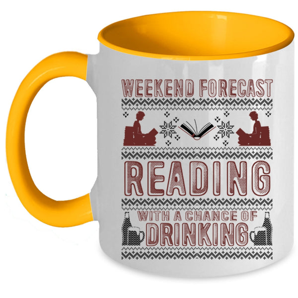 Cute Book Reader Coffee Mug, Weekend Forecast Reading Accent Mug