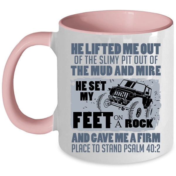 Cool Jeep Guy Coffee Mug, He Set My Feet on A Rock Accent Mug