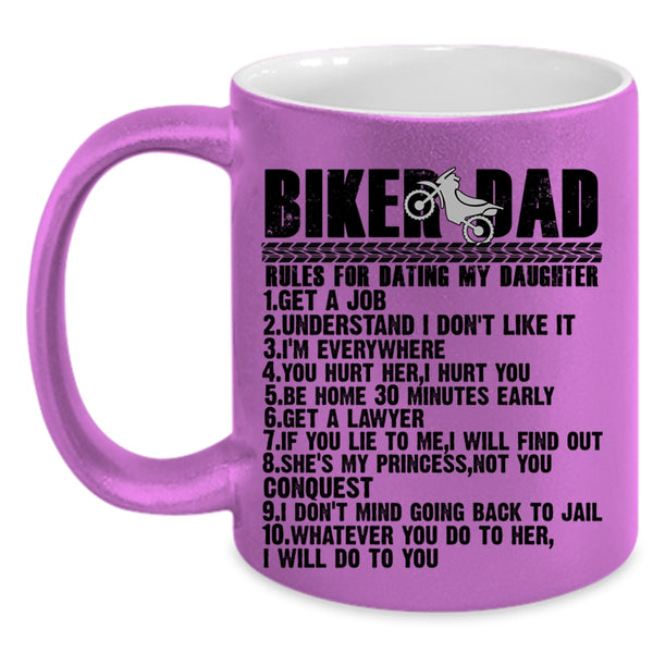 Cool Biker Dad Coffee Mug, Biker Dad Rules For Dating My Daughter Accent Mug