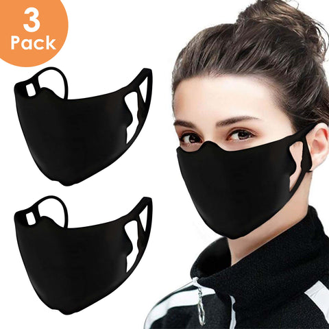Anti-dust Cotton Cute Mouth Face Mouth Protect, Reusable Cotton Comfy Breathable Safety Air Fog Outdoor, Unisex Black Dust Cotton Mouth Masks, Washable, Reusable Mask for Cycling Camping Travel for Adults Men Women (Pack of 3)