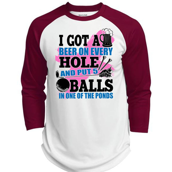 I Got A Beer On Every Hole T Shirt, I Love Golf T Shirt, Awesome T-Shirts  (Polyester Game Baseball Jersey)