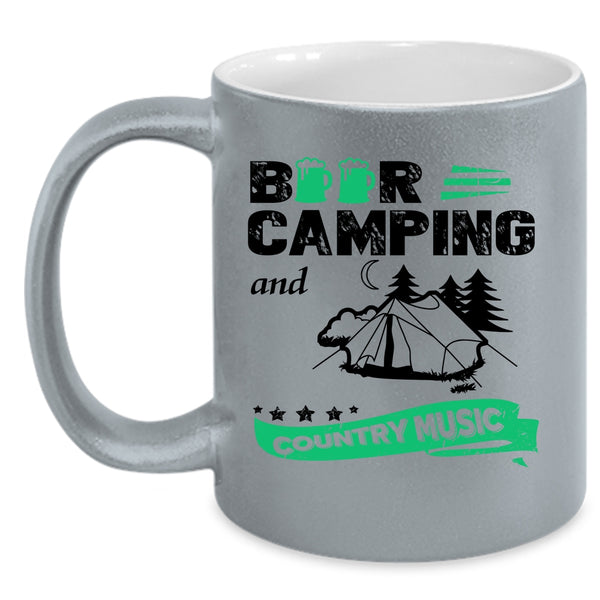 Funny Camping Coffee Mug, Beer Camping And Country Music Accent Mug