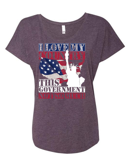 I Love My Country T Shirt, Being A Veteran T Shirt, Cool Shirt (Ladies' Triblend Dolman Sleeve)