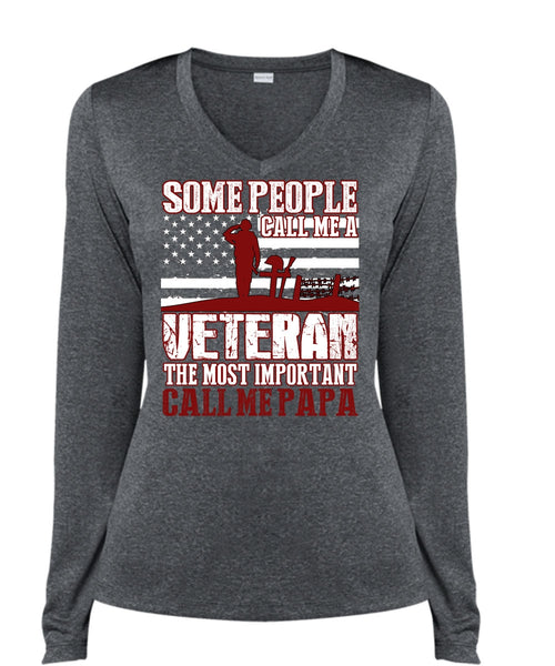 The Most Important Call Me Papa T Shirt, Call Me A Veteran T Shirt, Cool Shirt (Ladies LS Heather V-Neck)