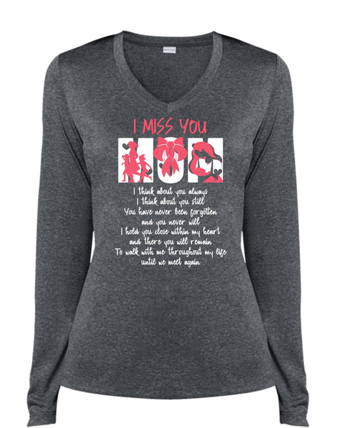 I Miss You Mom T Shirt, Being A Mom T Shirt, Cool Shirt (Ladies LS Heather V-Neck)