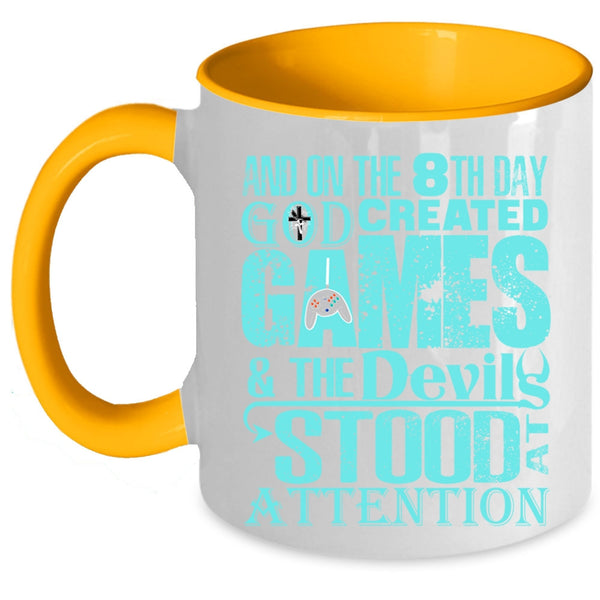 Cool Gamers Coffee Mug, On The 8th Day God Created Games Accent Mug